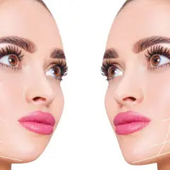 Dos rostros femeninos con líneas de contorno facial, sugiriendo tratamientos estéticos para el "ozempic face".