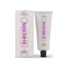 Crema Xhekpon, recomendada por dermatólogos. Caja y tubo de cuidado facial para cuello y escote.