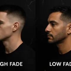 Dos hombres con cortes de pelo modernos. El de la izquierda luce un taper fade alto, mientras que el de la derecha muestra un taper fade bajo.