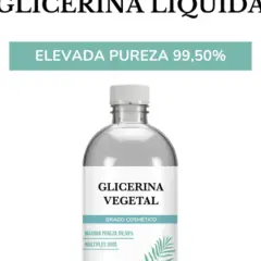 Botella de glicerina líquida vegetal de alta pureza (99,50%), ideal para múltiples usos cosméticos.