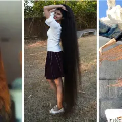 Tres mujeres exhiben su impresionante melena, una pelirroja larga, otra morena hasta el suelo y una tercera mostrando su larga melena cobriza.