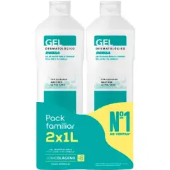 Pack familiar de jabón neutro Inibsa en Mercadona, 2x1L, gel dermatológico con colágeno para pieles normales.