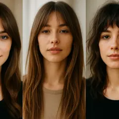 Tres mujeres muestran distintos tipos de flequillo: liso, desfilado y desordenado.