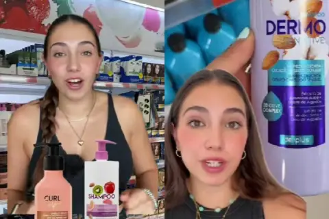 Chica muestra champú Deliplus con ketoconazol en Mercadona.