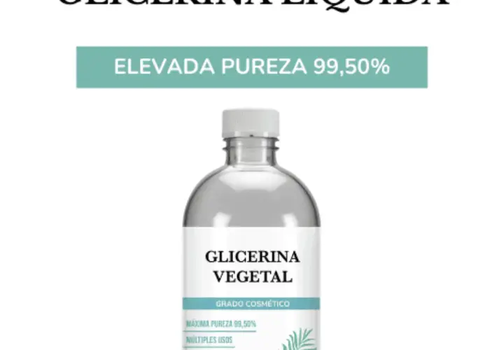 Botella de glicerina líquida vegetal de alta pureza (99,50%), ideal para múltiples usos cosméticos.
