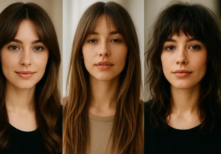 Tres mujeres muestran distintos tipos de flequillo: liso, desfilado y desordenado.