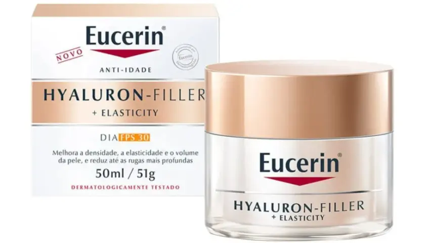 Crema Eucerin Hyaluron-Filler + Elasticity, una de las mejores cremas antiedad para mayores de 50 años, con FPS 30.