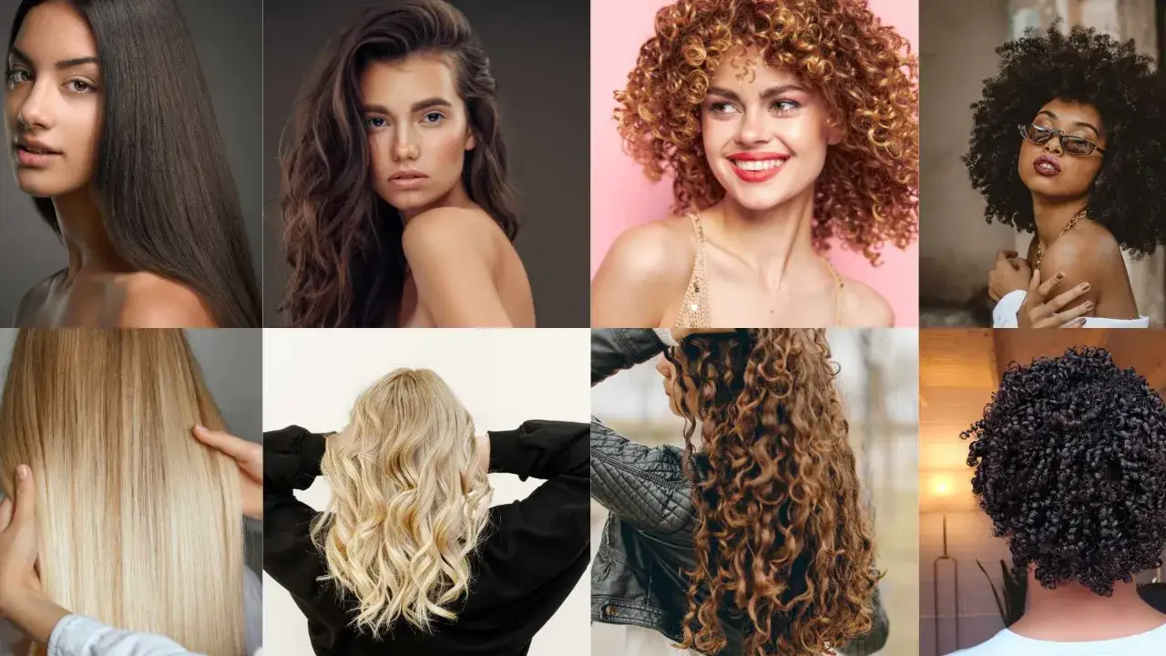 Ocho mujeres muestran diversos tipos de pelo: liso, ondulado, rizado y afro.