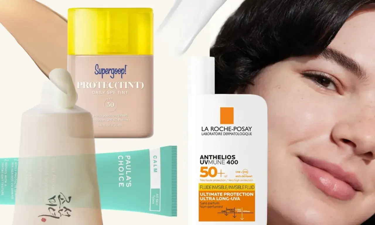 Protector solar para piel con rosacea: Supergoop!, Paula's Choice y La Roche-Posay.