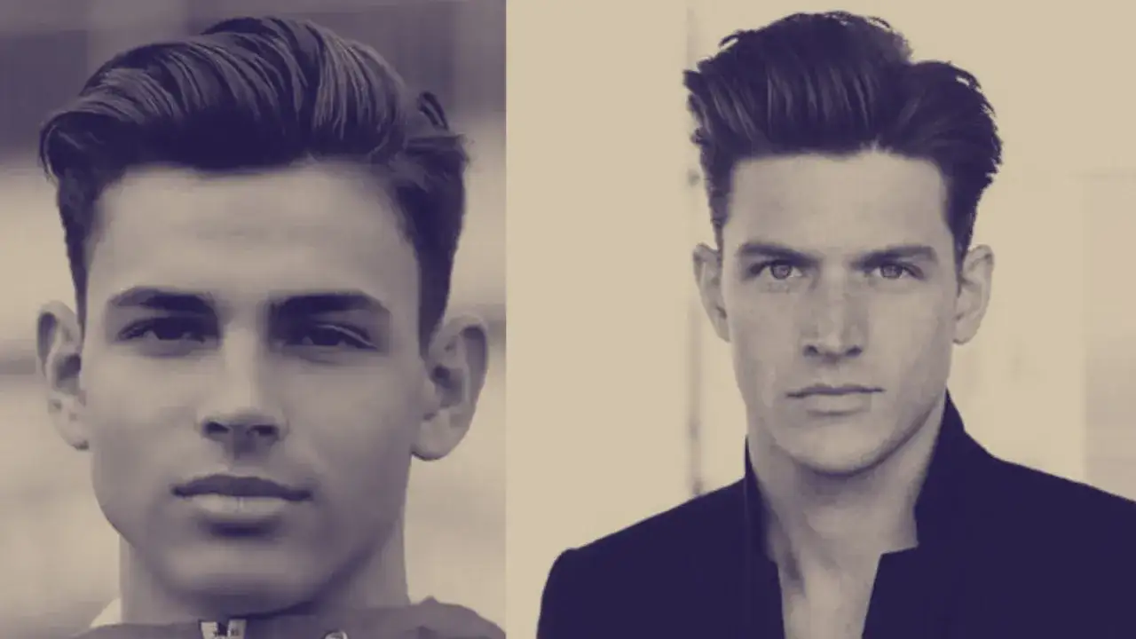 Dos hombres con un tupé impecable. El de la izquierda, más joven, mira al frente. El de la derecha, con mirada intensa, viste chaqueta oscura.